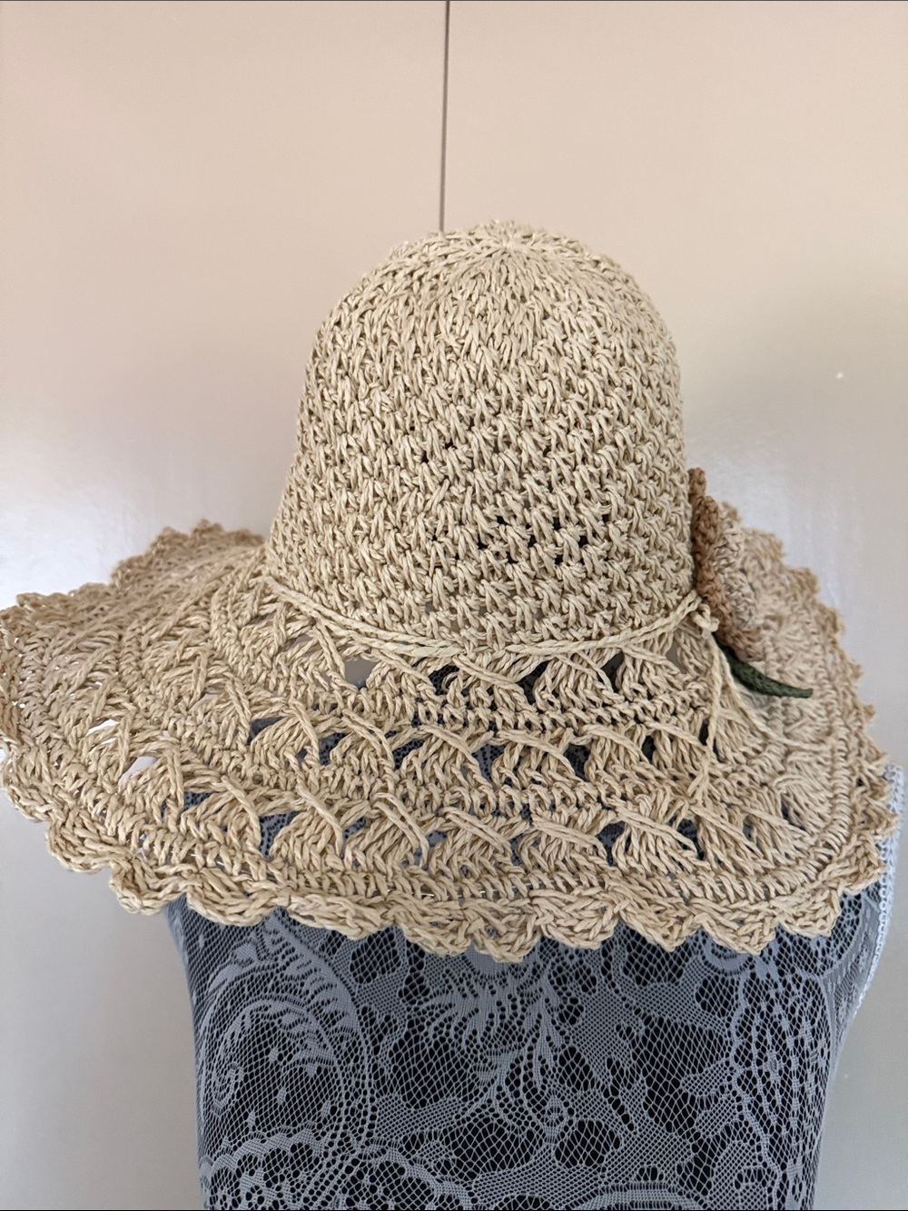 Straw Crochet Sun Hat - Beige